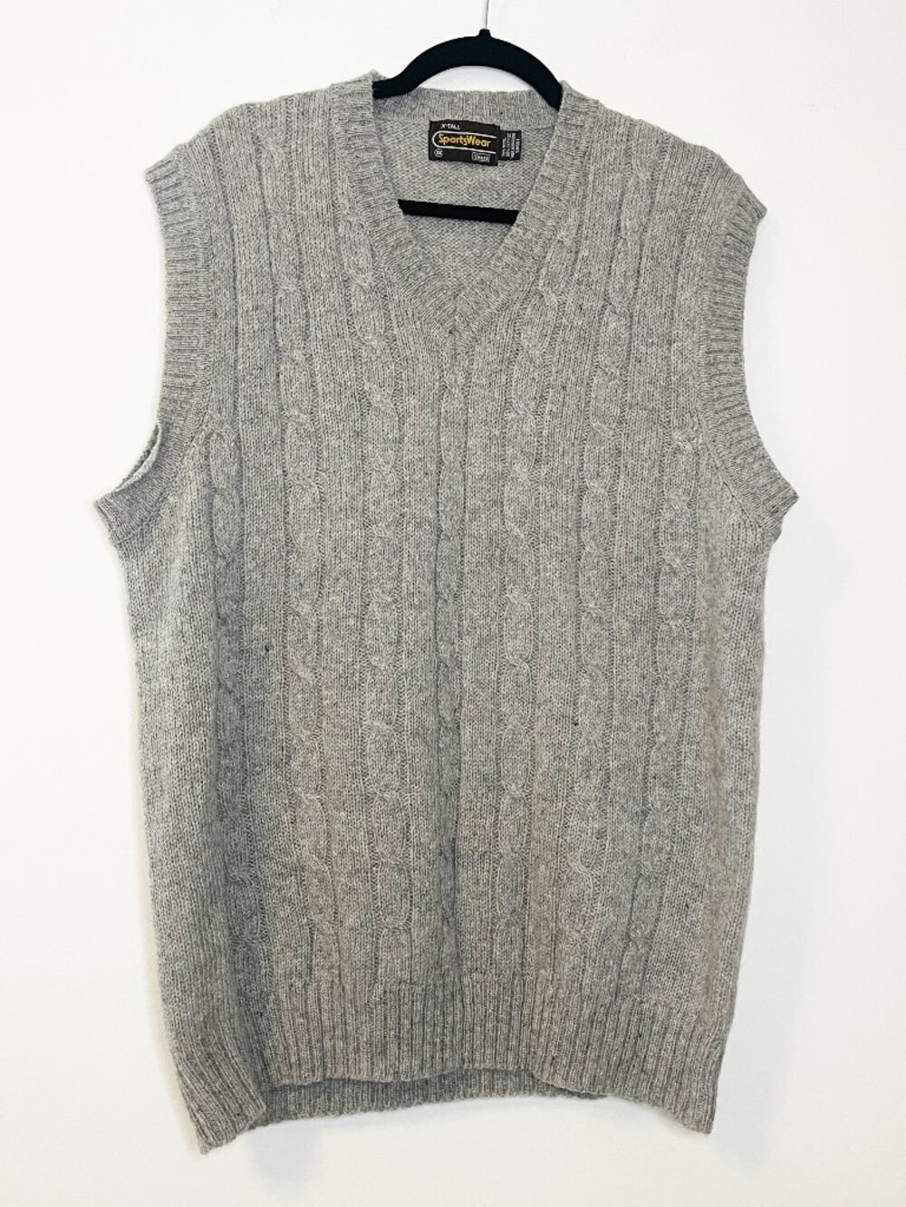 Vintage Sears SportsWear Cable Knit Sweater Vest Gray Wool Blend Men's 2XL XLT